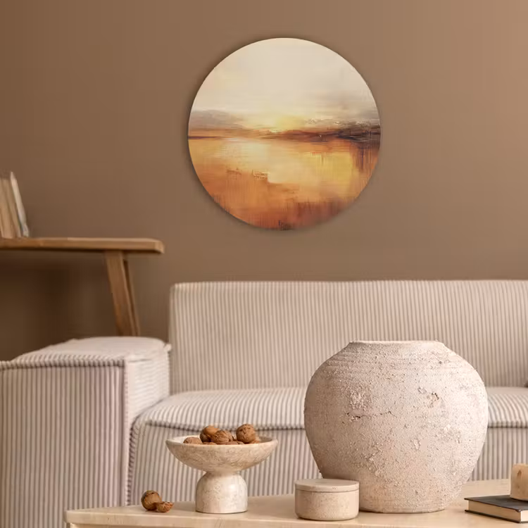 Abstract - Bruin - Modern - Herfst kleuren Akoestische PET Vilt - Rond klein -sfeer1