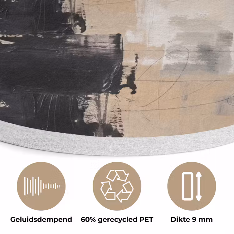 Abstract - Cirkel - Modern - Beige - Zwart - Minimalistisch Akoestische PET Vilt - Rond klein -closeup_NL