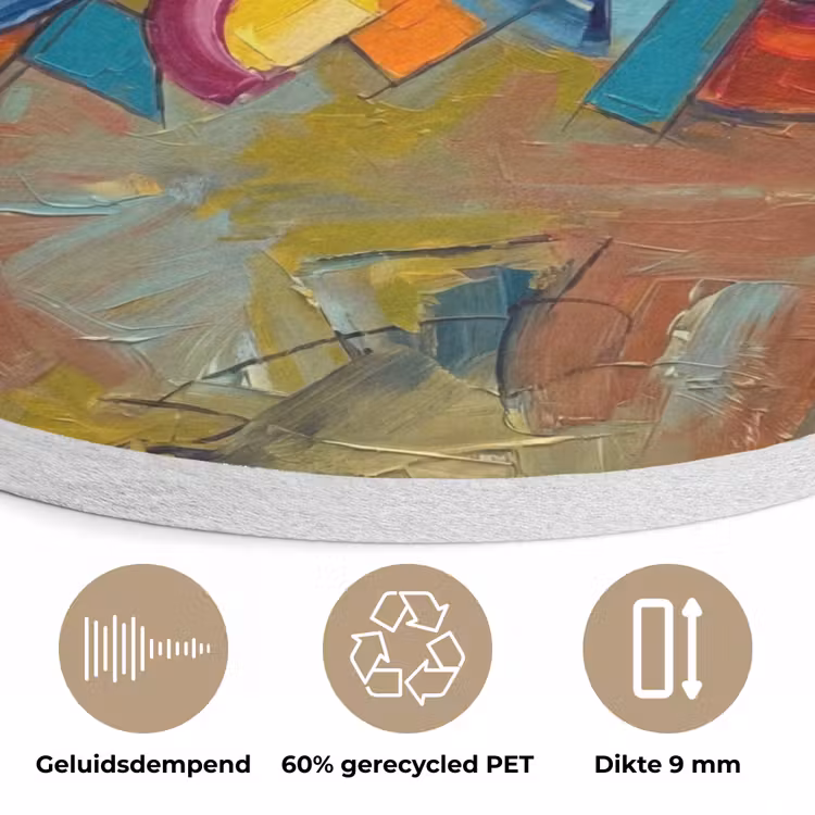 Abstract - Cirkels - Schilderij - Kleurrijk - Dynamisch Akoestische PET Vilt - Rond klein -closeup_NL