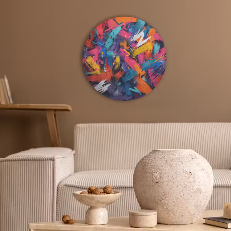 Abstract - Explosie - Neonkleuren Akoestische PET Vilt - Rond klein -sfeer1