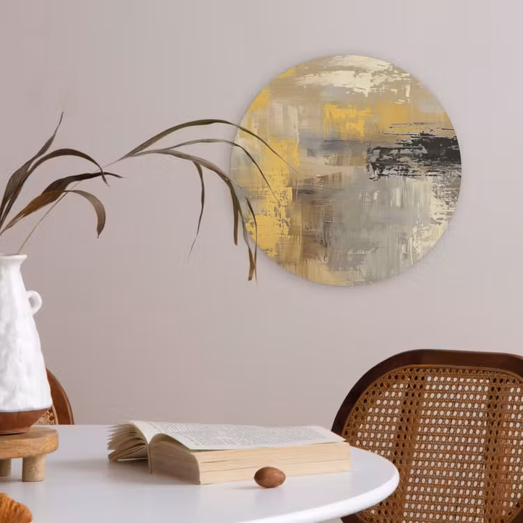 Abstract - Geel - Modern - Beige Akoestische PET Vilt - Rond klein -sfeer3
