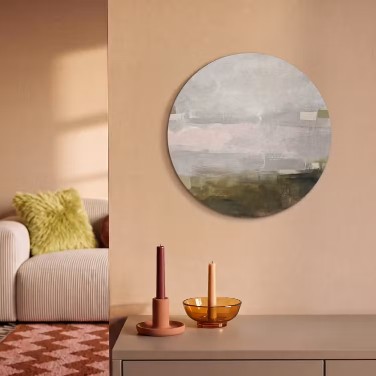 Abstract - Gelaagd - Kunst - Modern - Grijs-Groen Akoestische PET Vilt - Rond klein -sfeer1