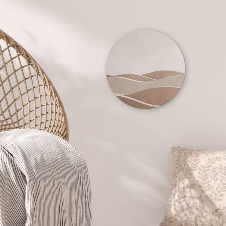 Abstract - Golven - Modern - Beige Akoestische PET Vilt - Rond klein -sfeer4