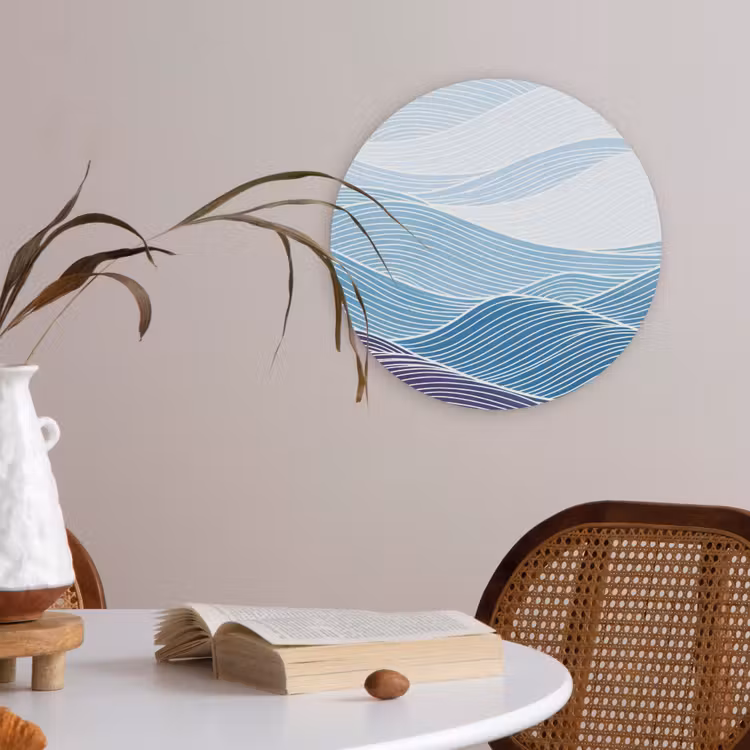 Abstract - Golven - Patroon - Blauw - Modern Akoestische PET Vilt - Rond klein -sfeer3