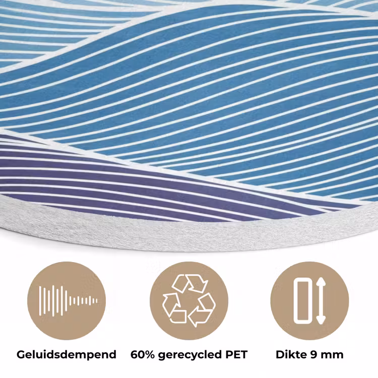 Abstract - Golven - Patroon - Blauw - Modern Akoestische PET Vilt - Rond klein -closeup_NL