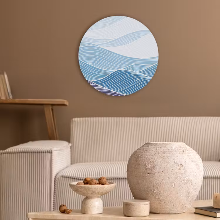 Abstract - Golven - Patroon - Blauw - Modern Akoestische PET Vilt - Rond klein -sfeer1