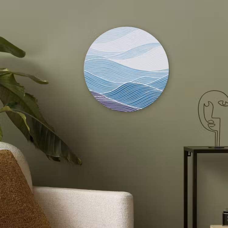Abstract - Golven - Patroon - Blauw - Modern Akoestische PET Vilt - Rond klein -sfeer2
