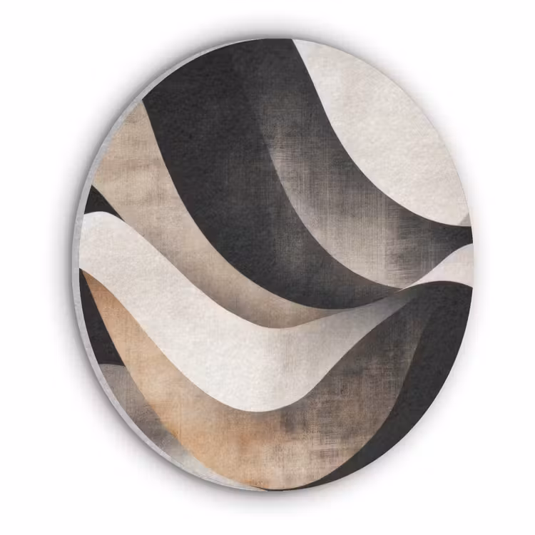 Abstract - Golven - Zwart - Verweerd Akoestische PET Vilt - Rond klein -3d