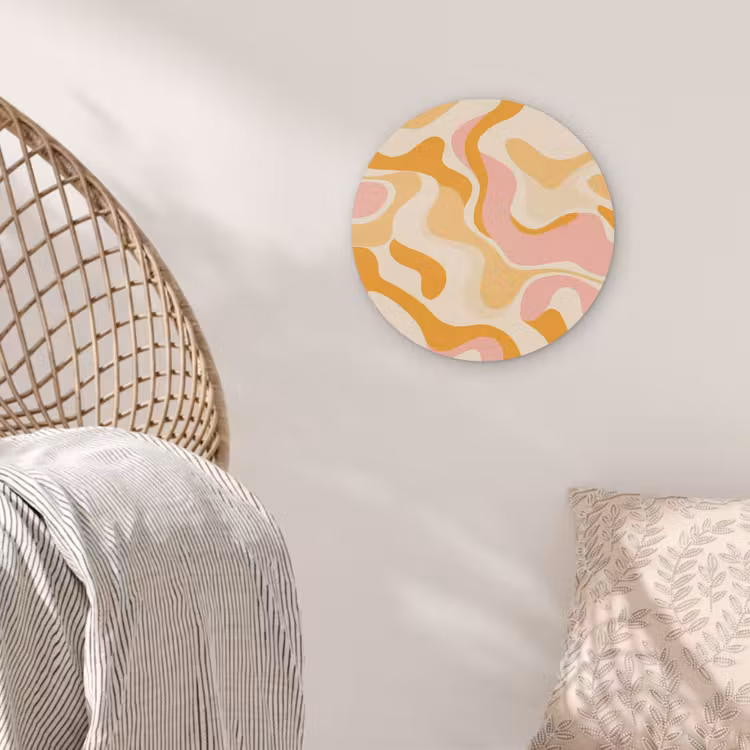 Abstract - Golvend - Oranje Akoestische PET Vilt - Rond klein -sfeer4