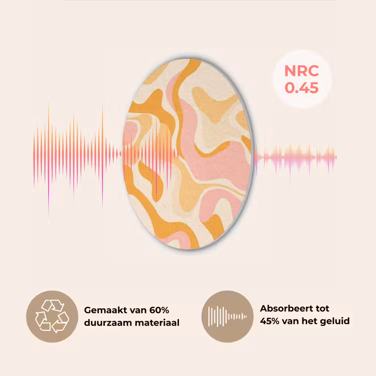 Abstract - Golvend - Oranje Akoestische PET Vilt - Rond klein -USP_NL