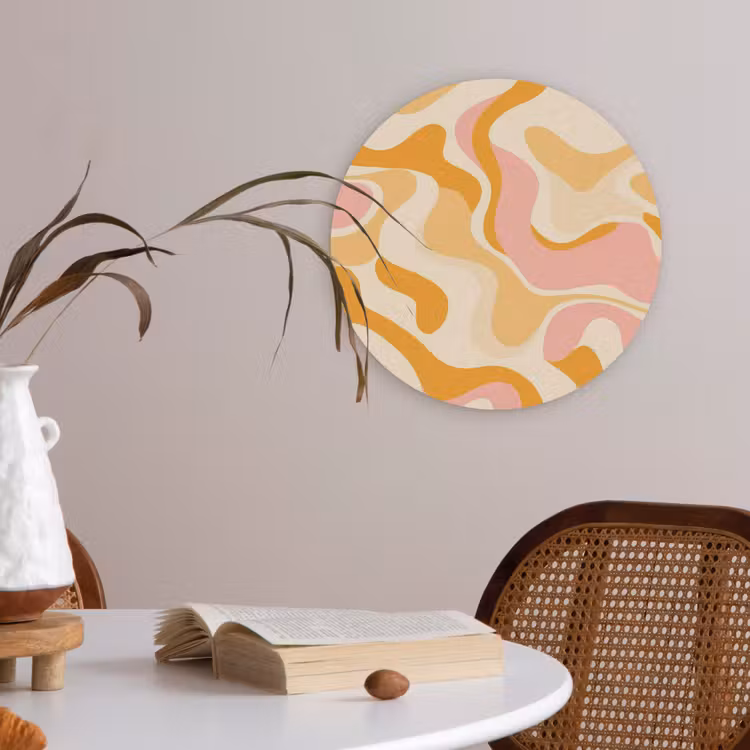 Abstract - Golvend - Oranje Akoestische PET Vilt - Rond klein -sfeer3