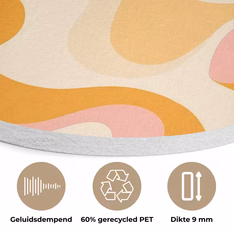 Abstract - Golvend - Oranje Akoestische PET Vilt - Rond klein -closeup_NL