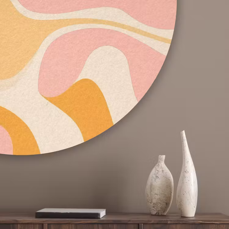 Abstract - Golvend - Oranje Akoestische PET Vilt - Rond klein -sfeer5_closeup