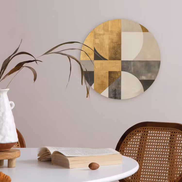 Abstract - Goud - Grijs - Vormen - Geometrisch Akoestische PET Vilt - Rond klein -sfeer3