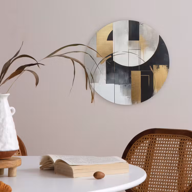 Abstract - Goud - Zilver - Vormen - Aesthetic Akoestische PET Vilt - Rond klein -sfeer3