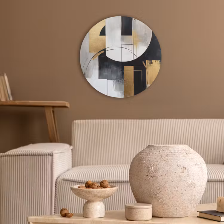 Abstract - Goud - Zilver - Vormen - Aesthetic Akoestische PET Vilt - Rond klein -sfeer1