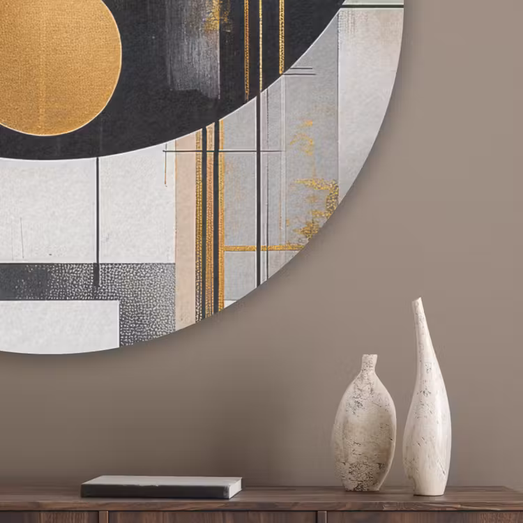Abstract - Goud - Zilver - Vormen - Aesthetic - Modern Akoestische PET Vilt - Rond klein -sfeer5_closeup