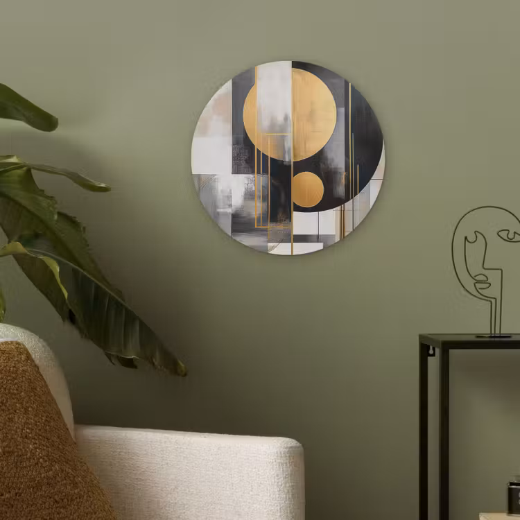 Abstract - Goud - Zilver - Vormen - Aesthetic - Modern Akoestische PET Vilt - Rond klein -sfeer2