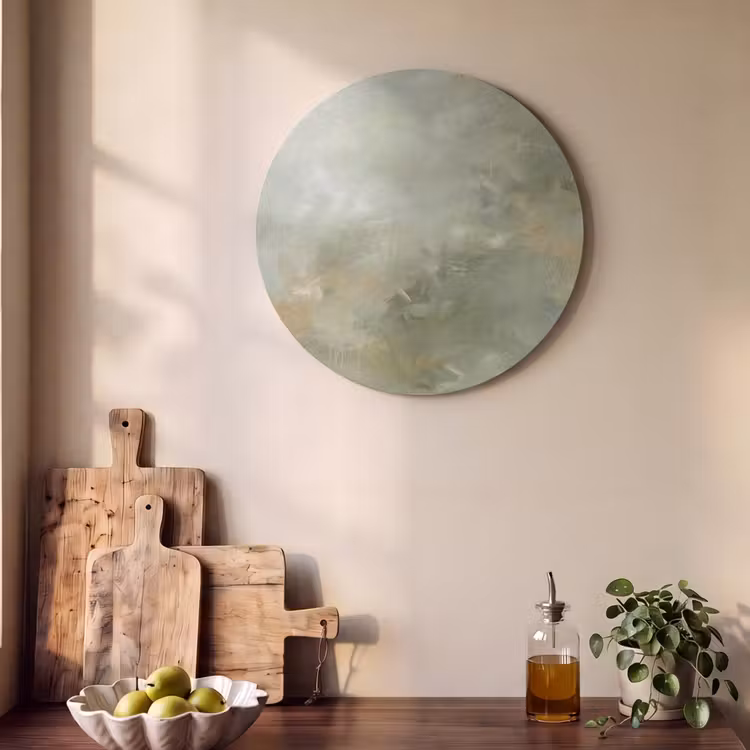 Abstract - Groen - Beige - Modern - Kunst Akoestische PET Vilt - Rond klein -sfeer2