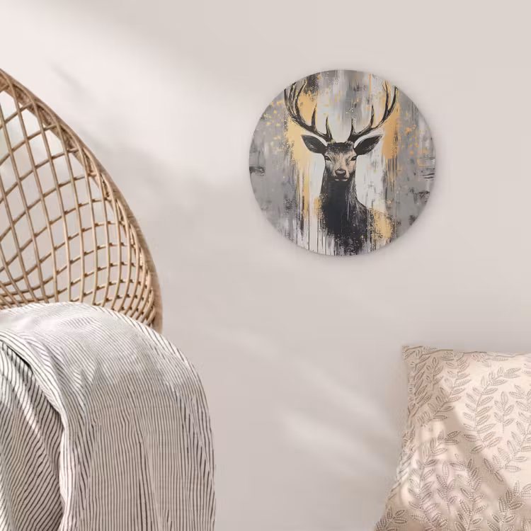 Abstract - Hert - Gewei - Goud Akoestische PET Vilt - Rond klein -sfeer4