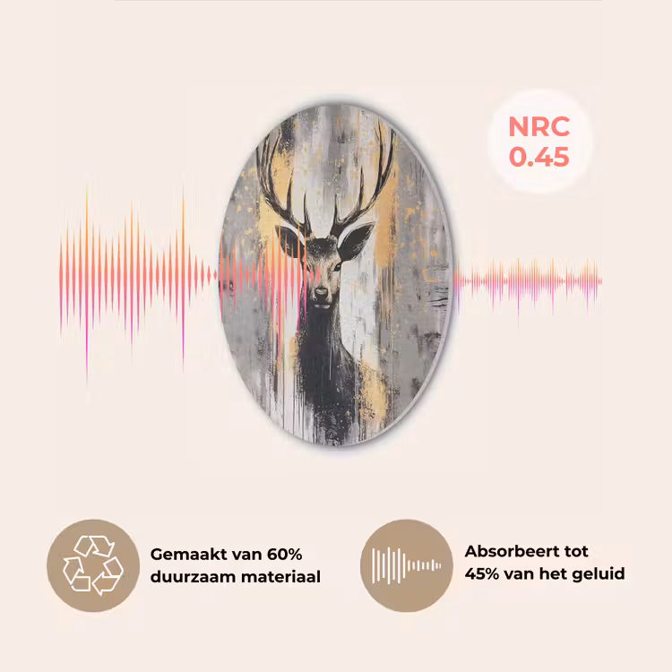 Abstract - Hert - Gewei - Goud Akoestische PET Vilt - Rond klein -USP_NL