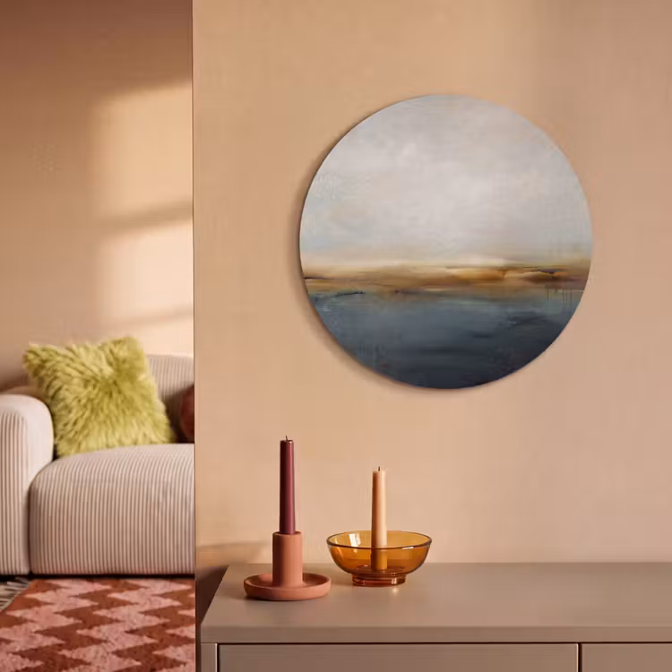 Abstract - Horizon - Water - Modern - Beige Akoestische PET Vilt - Rond klein -sfeer1