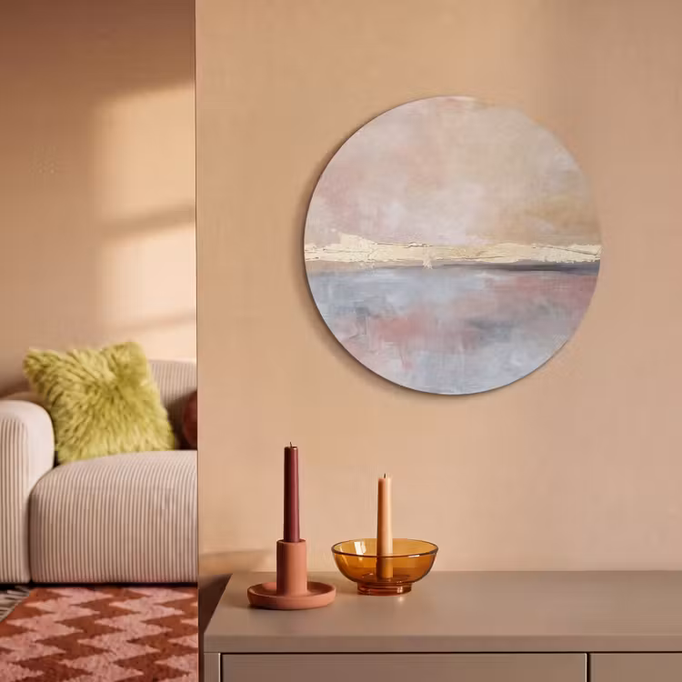 Abstract - Horizontaal - Kunst - Roze - Goud Akoestische PET Vilt - Rond klein -sfeer1