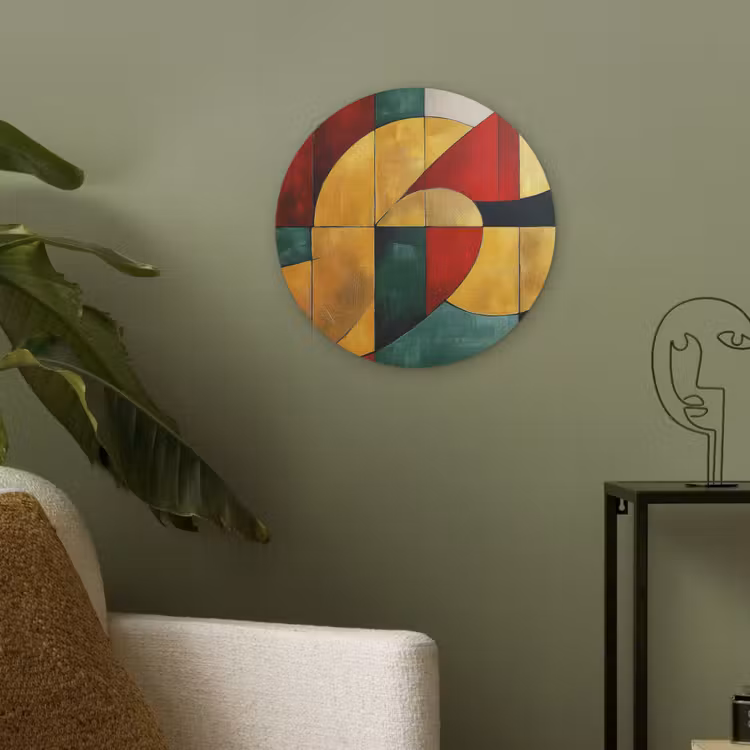 Abstract - Kerst - Goud - Rood - Groen Akoestische PET Vilt - Rond klein -sfeer2