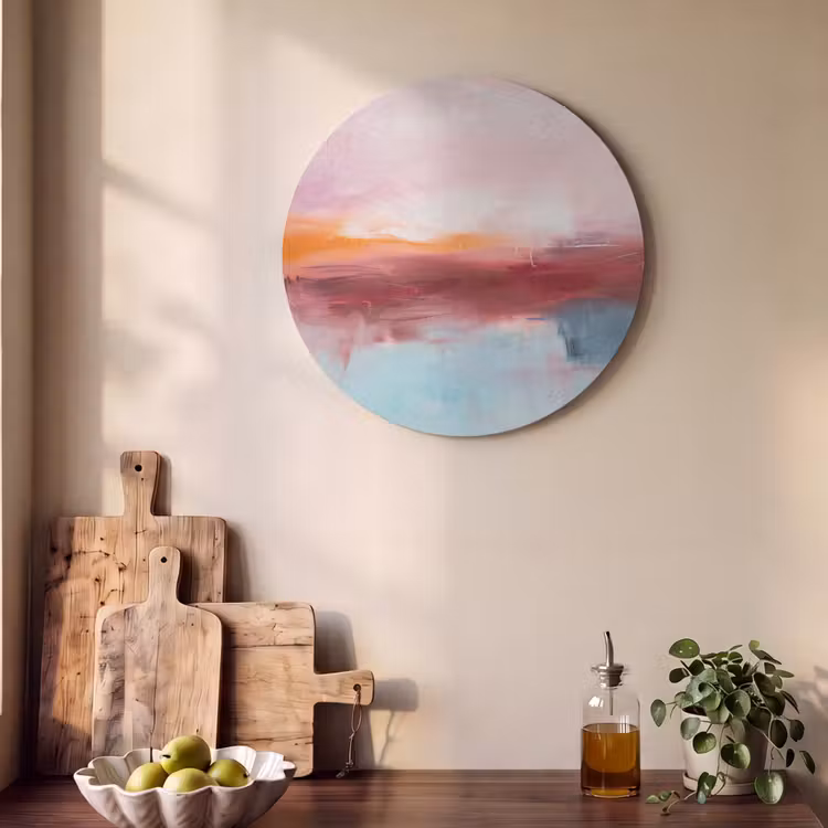 Abstract - Kleuren - Modern - Kunst - Roze Akoestische PET Vilt - Rond klein -sfeer2