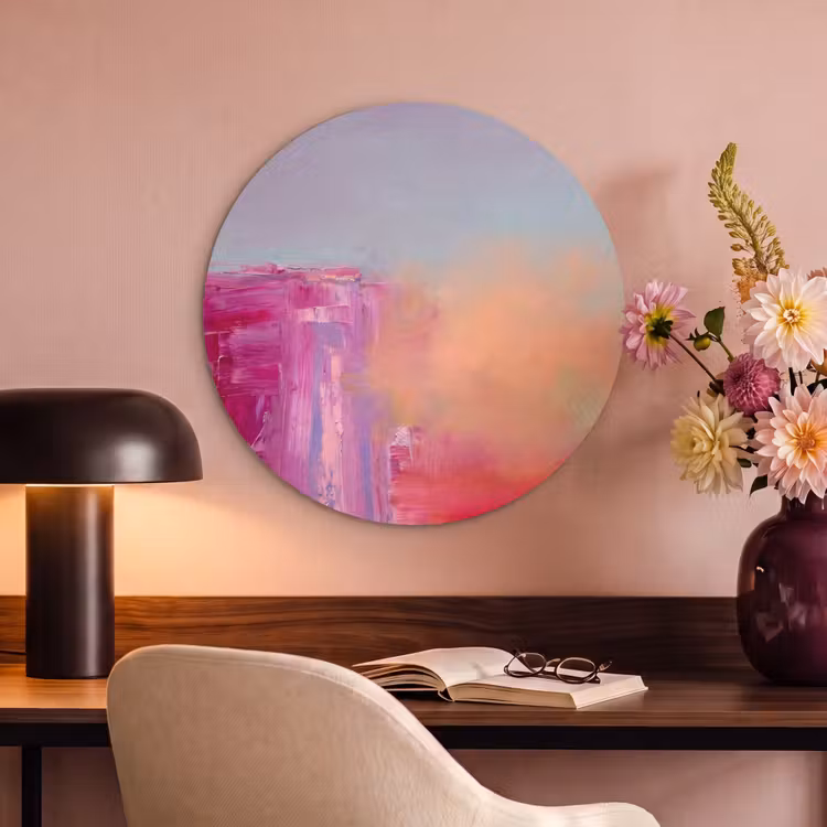 Abstract - Kleuren - Modern - Roze Akoestische PET Vilt - Rond klein -sfeer3