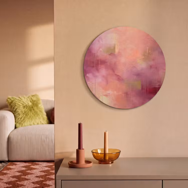 Abstract - Kleuren - Modern - Roze - Paars Akoestische PET Vilt - Rond klein -sfeer1