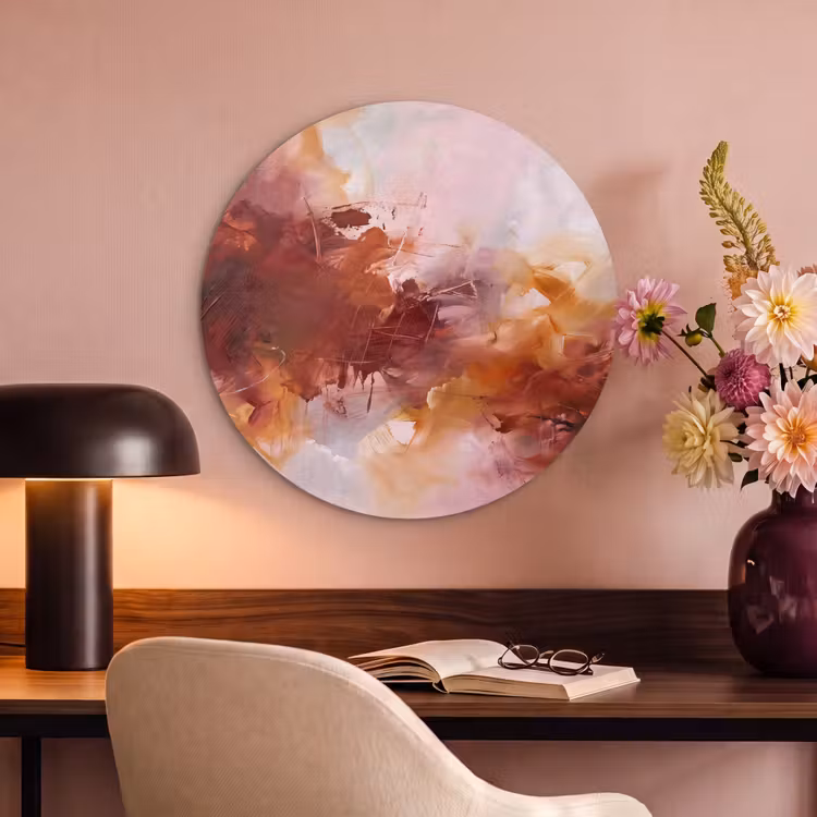 Abstract - Kleurrijk - Kunst - Modern - Roze-Rood Akoestische PET Vilt - Rond klein -sfeer3