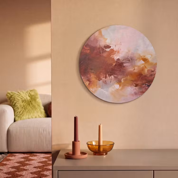 Abstract - Kleurrijk - Kunst - Modern - Roze-Rood Akoestische PET Vilt - Rond klein -sfeer1