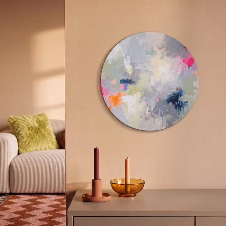 Abstract - Kleurrijk - Modern - Kunst Akoestische PET Vilt - Rond klein -sfeer1