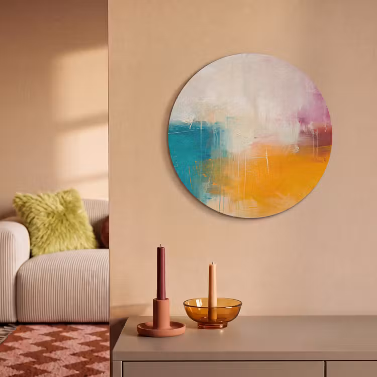 Abstract - Kleurrijk - Modern - Kunst - Oranje Akoestische PET Vilt - Rond klein -sfeer1