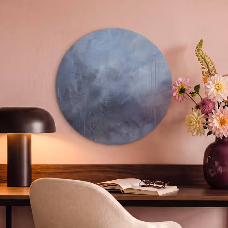 Abstract - Kwaststreken - Modern - Kunst - Grijs Akoestische PET Vilt - Rond klein -sfeer3