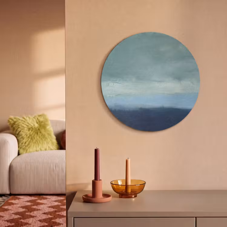 Abstract - Lagen - Rust - Modern - Blauw Akoestische PET Vilt - Rond klein -sfeer1
