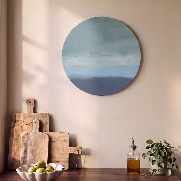 Abstract - Lagen - Rust - Modern - Blauw Akoestische PET Vilt - Rond klein -sfeer2