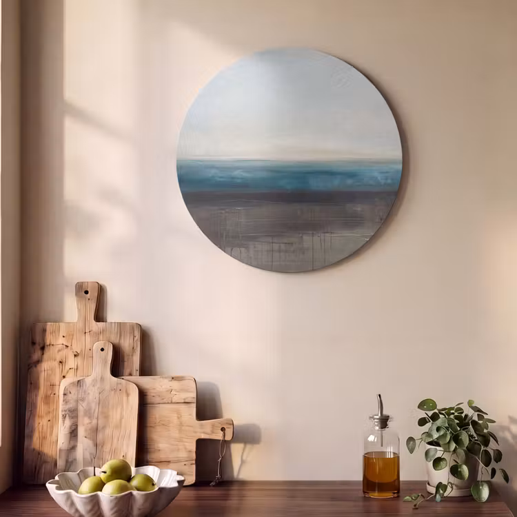 Abstract - Landschap - Horizon - Blauw - Modern Akoestische PET Vilt - Rond klein -sfeer2