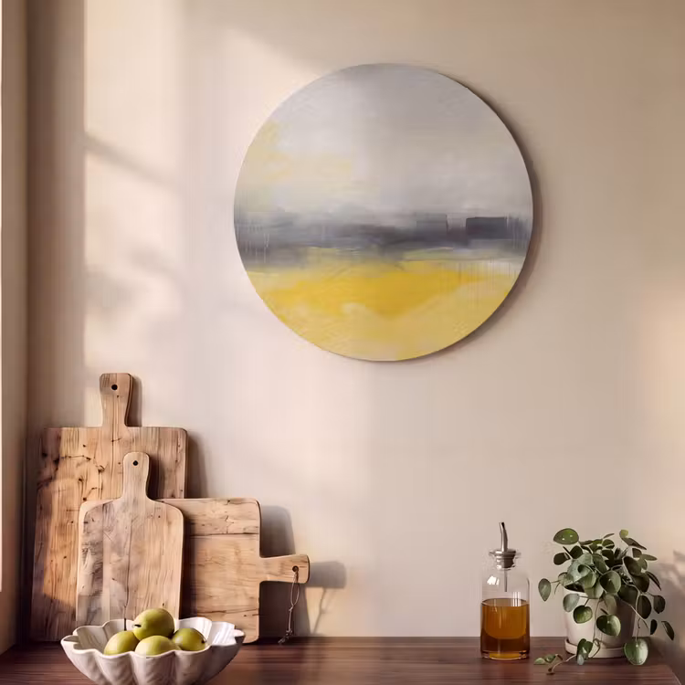 Abstract - Landschap - Modern - Geel Akoestische PET Vilt - Rond klein -sfeer2
