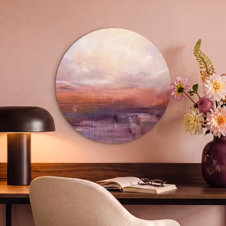Abstract - Landschap - Modern - Paars - Oranje Akoestische PET Vilt - Rond klein -sfeer3