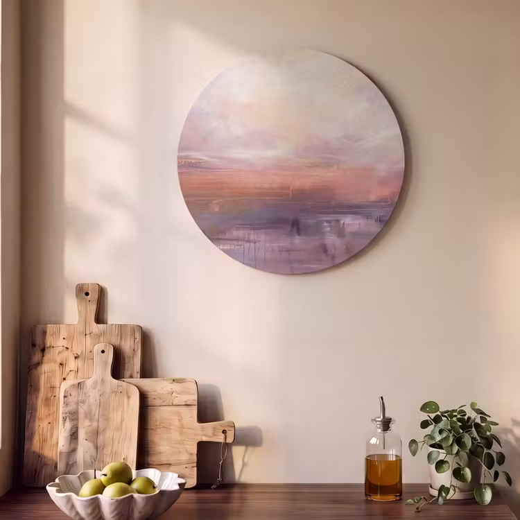 Abstract - Landschap - Modern - Paars - Oranje Akoestische PET Vilt - Rond klein -sfeer2
