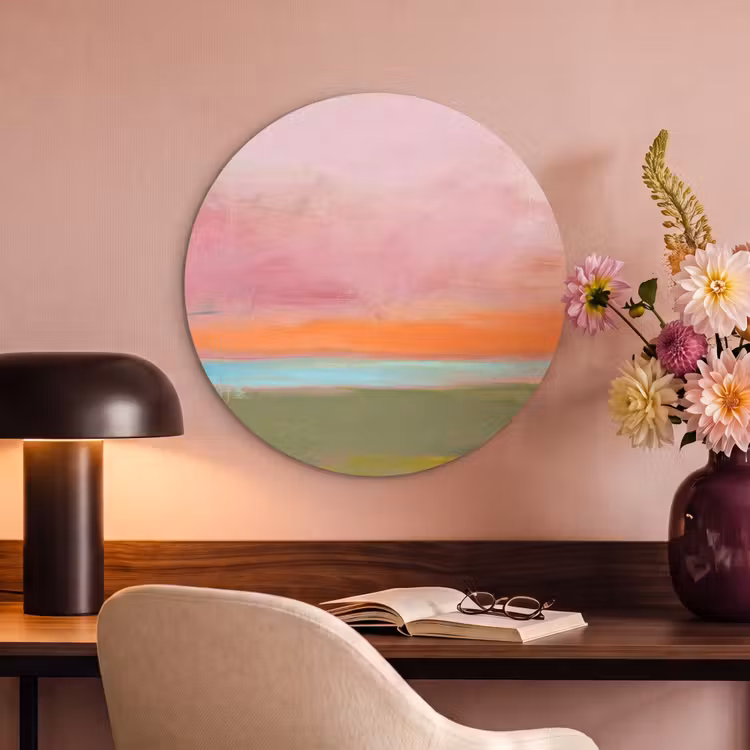 Abstract - Landschap - Modern - Roze - Oranje Akoestische PET Vilt - Rond klein -sfeer3
