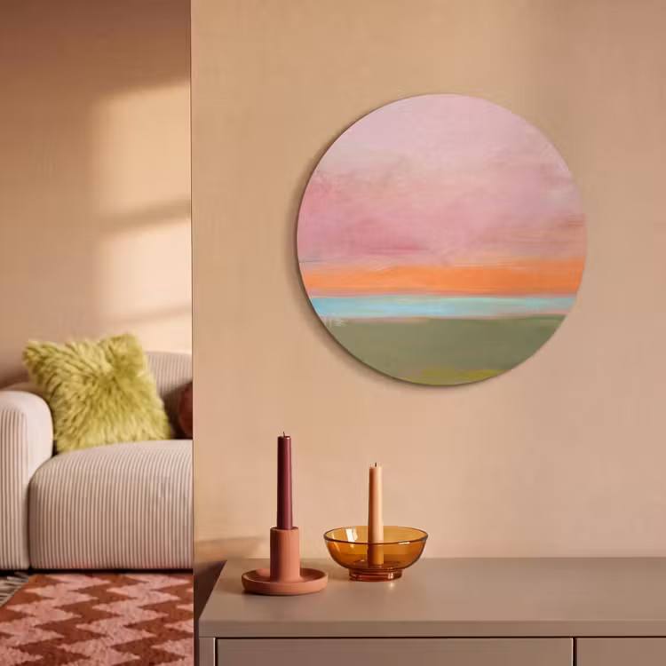 Abstract - Landschap - Modern - Roze - Oranje Akoestische PET Vilt - Rond klein -sfeer1