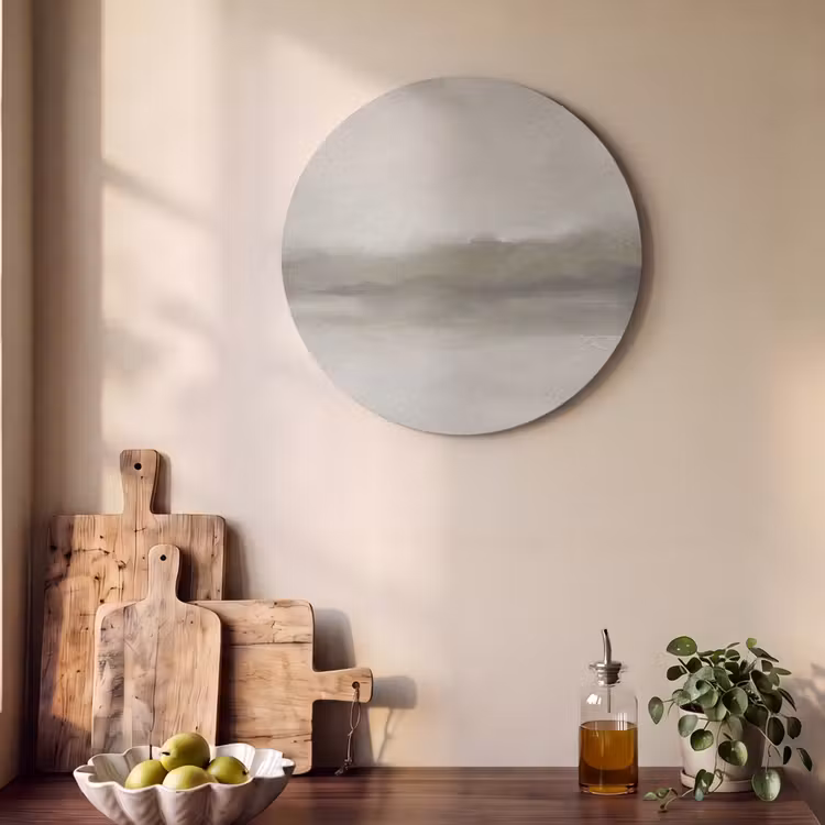 Abstract - Landschap - Nevel - Modern - Grijs Akoestische PET Vilt - Rond klein -sfeer2
