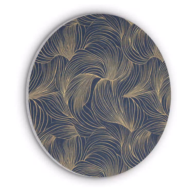 Abstract - Lijnen - Blauw - Goud Akoestische PET Vilt - Rond klein 838 -3d