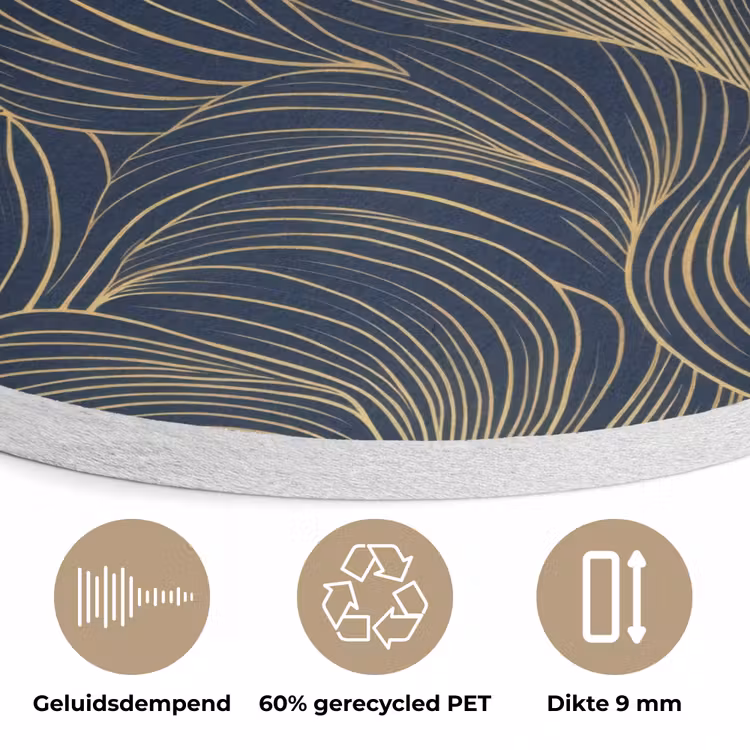 Abstract - Lijnen - Blauw - Goud Akoestische PET Vilt - Rond klein 838 -closeup_NL