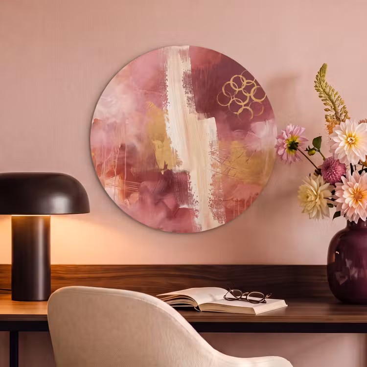 Abstract - Rood - Goud - Modern - Kunst Akoestische PET Vilt - Rond klein -sfeer3