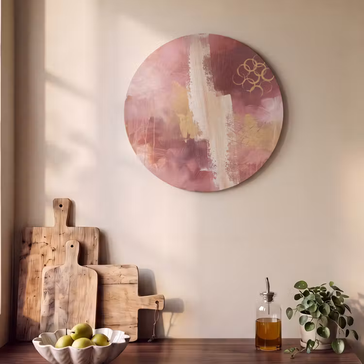 Abstract - Rood - Goud - Modern - Kunst Akoestische PET Vilt - Rond klein -sfeer2