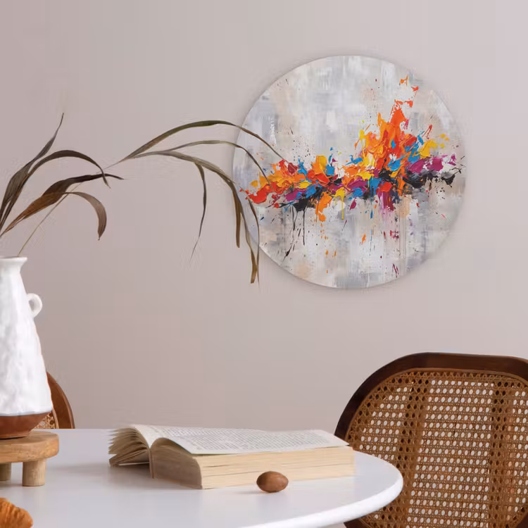 Abstract - Schilderij - Kleurrijk - Dynamisch Akoestische PET Vilt - Rond klein -sfeer3